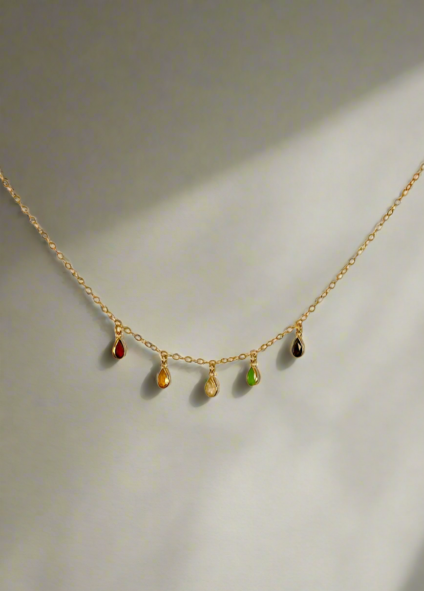 Rainbow Gemstone Dangle Necklace