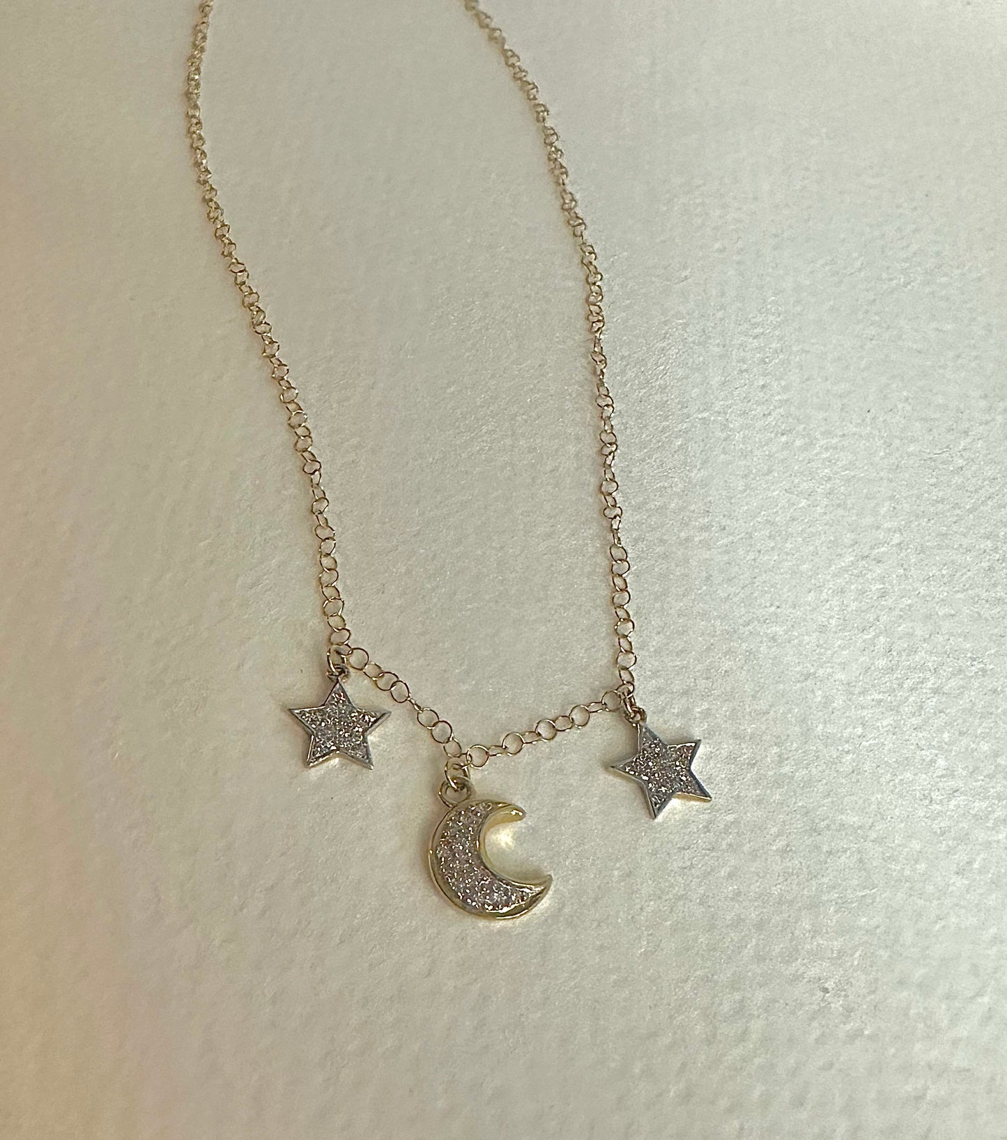 14k Gold and Diamond Moon and Stars Necklaces