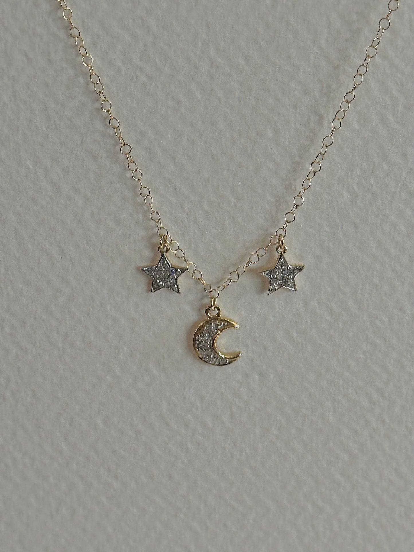 14k Gold and Diamond Moon and Stars Necklaces