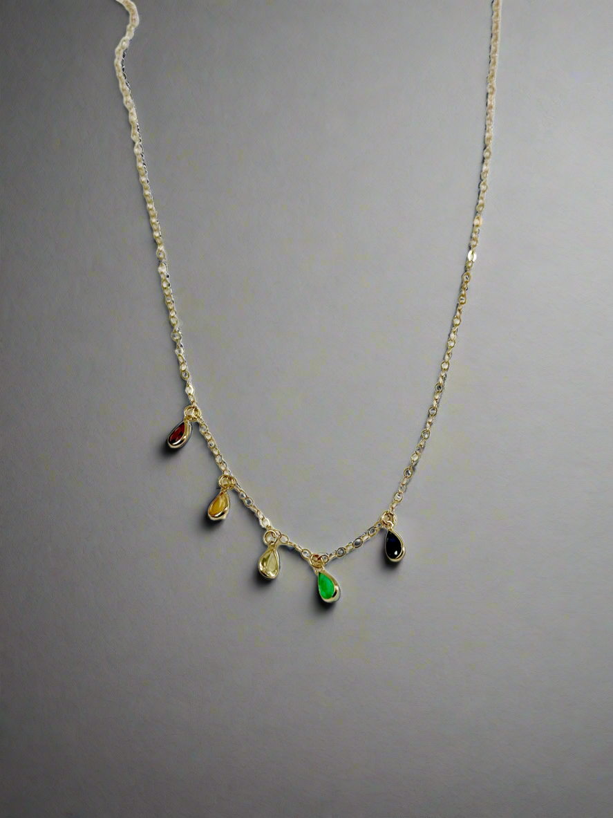 Rainbow Gemstone Dangle Necklace