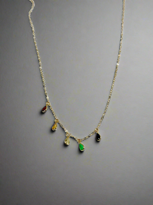 Rainbow Gemstone Dangle Necklace