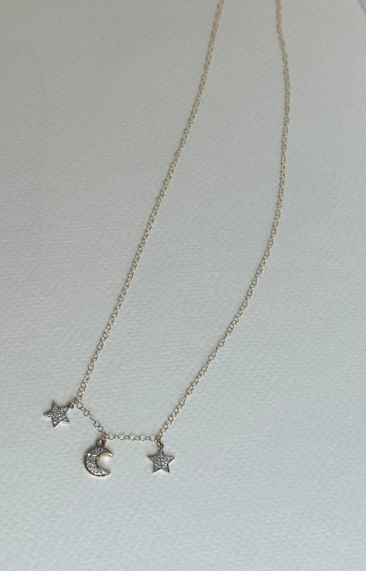 14k Gold and Diamond Moon and Stars Necklaces