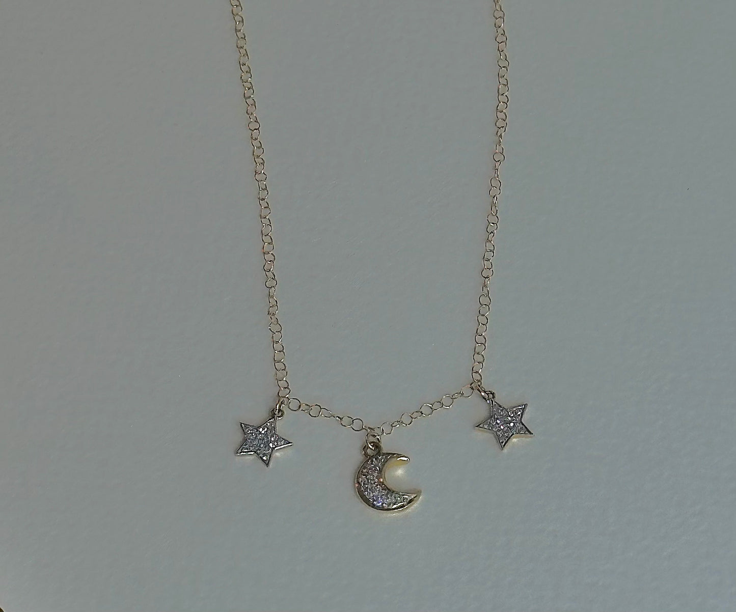 14k Gold and Diamond Moon and Stars Necklaces